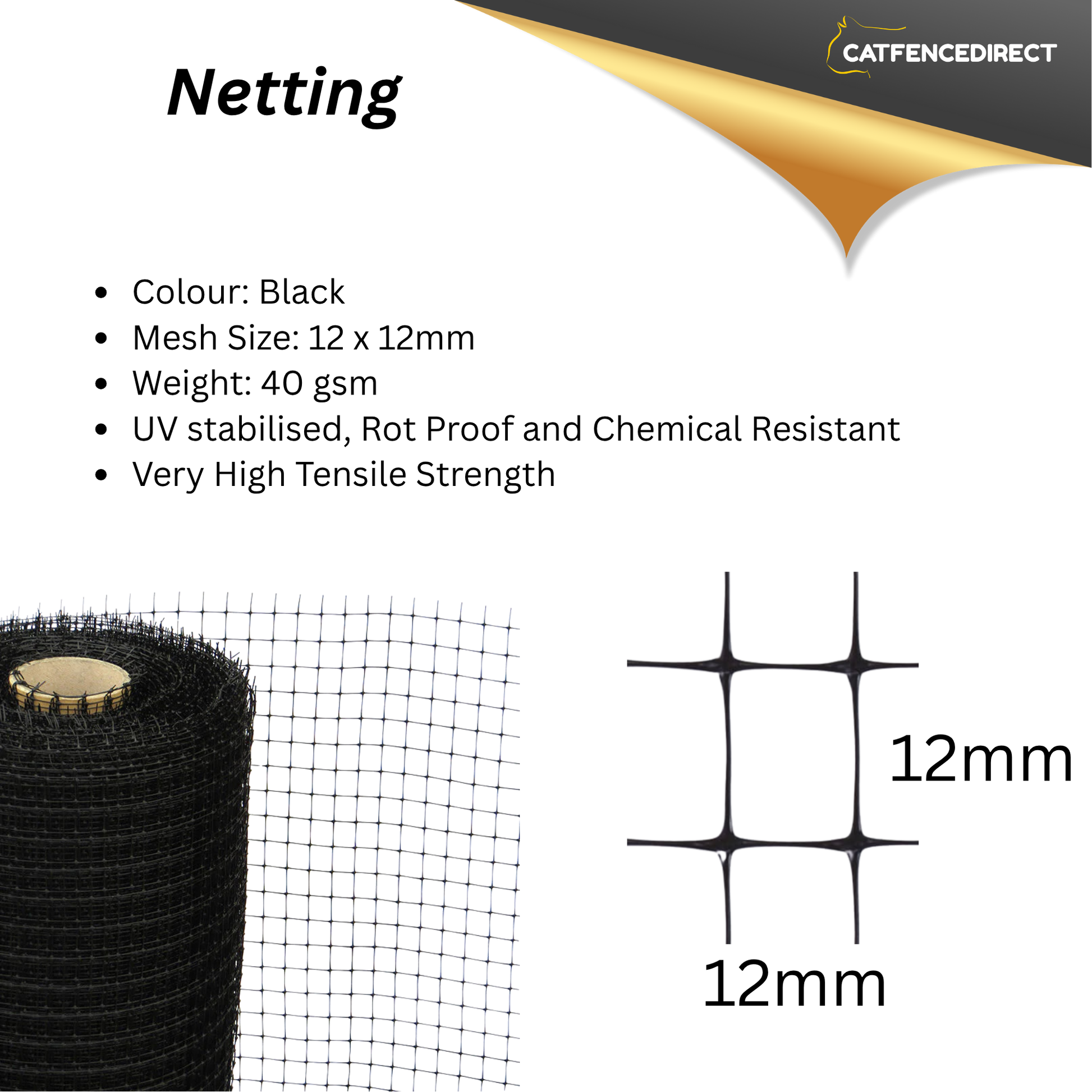 10 - 100 Metre DIY Cat Fence Kit Black